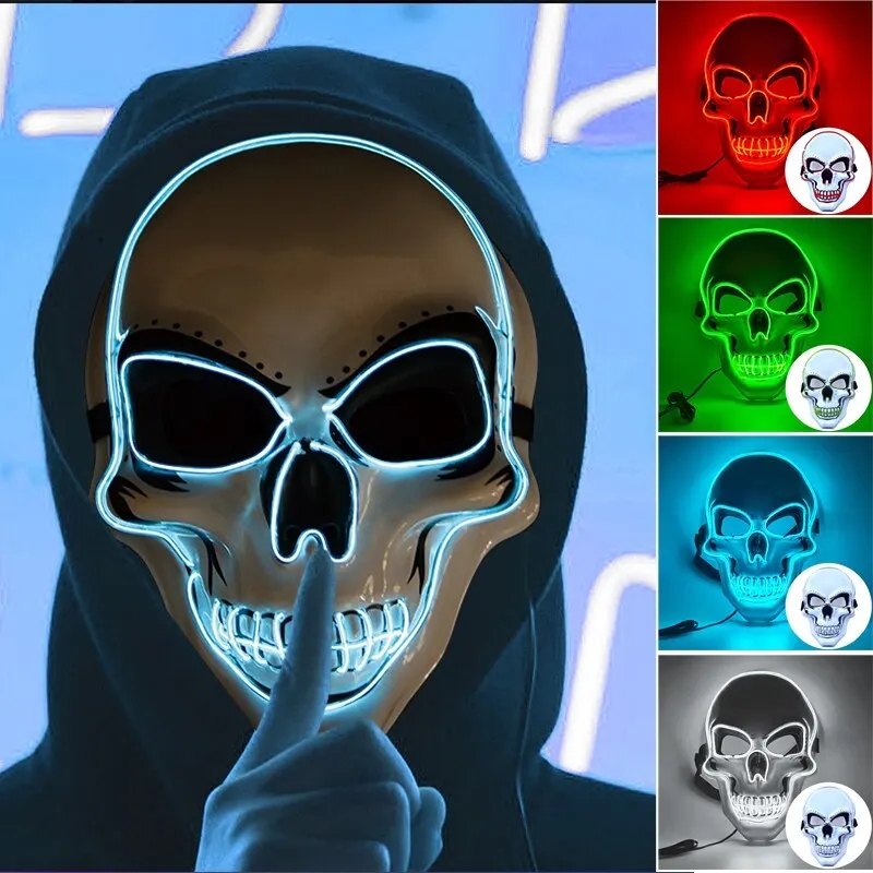 Led Purge Mask Halloween - หน้ากากฮาโลวีนสำหรับผู้ใหญ่ หน้ากากกะโหลกเรืองแสง LED หน้ากากสยองขวัญ หน้ากากแสงเย็น สำหรับเล่นบทบาทสมมติ