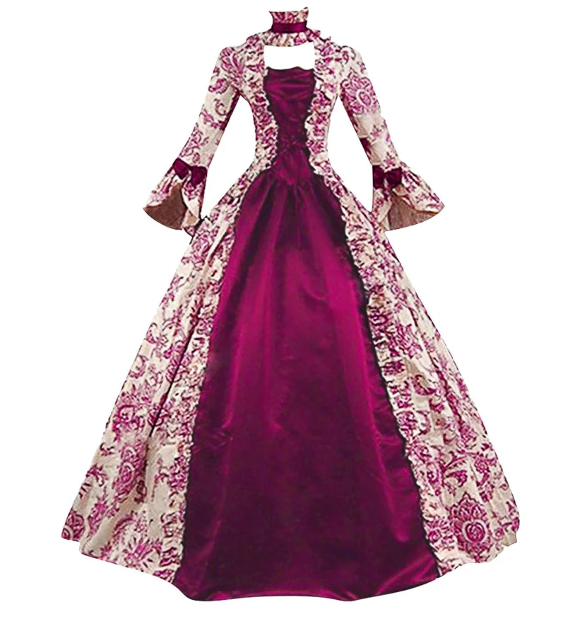 Medieval Renaissance Dress Women - ชุดคอสเพลย์มารี อองตัวเนตต์ สำหรับผู้หญิงไซส์ใหญ่ สไตล์ยุคกลาง สีม่วง ชุดราตรีงานเลี้ยงสไตล์วิคตอเรียน