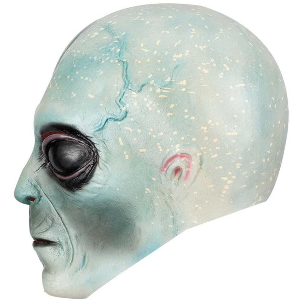 Latex Alien Mask Realistic - หน้ากากเอเลี่ยนทำจากวัสดุลาเท็กซ์ หน้ากากเต็มศีรษะ หน้ากากเอเลี่ยนสีเขียว หน้ากากฮาโลวีน หน้ากากสมจริง หน้ากากกะโหลกยูเอฟโอ