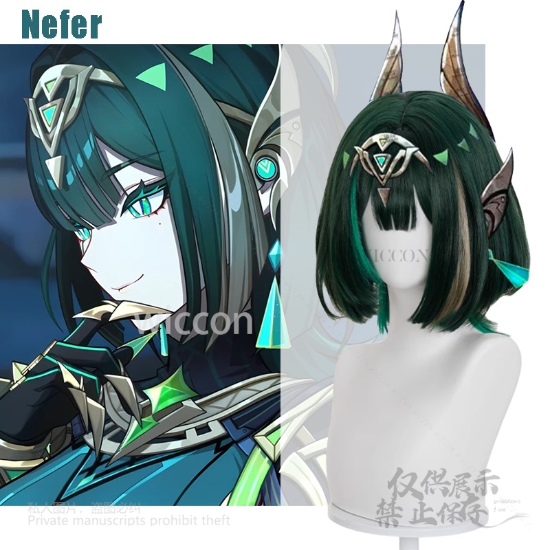 Anime Cosplay Wig Heat Resistant - อะนิเมะเกมเก็นชิน อิมแพ็ค นีเฟอร์ใหม่ผมสังเคราะห์ทนความร้อนสมจริงหนังศีรษะวิกผมบทบาทสมมติเนเฟอร์คอสเพลย์เครื่องแต่งกายฮาโลวีน
