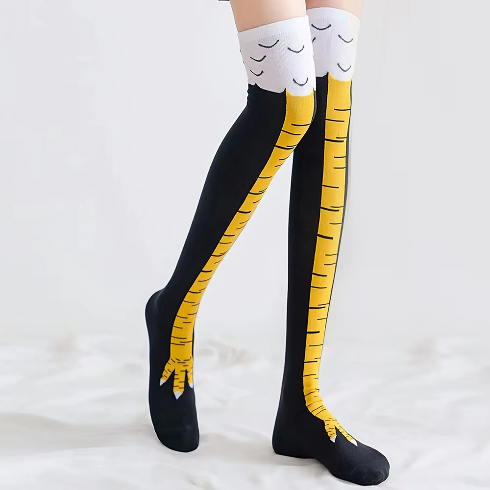 ผู้หญิงต้นขาสูงถุงน่องไก่พิมพ์ - Funny Chicken Leg Socks บทวิจารณ์และราคา