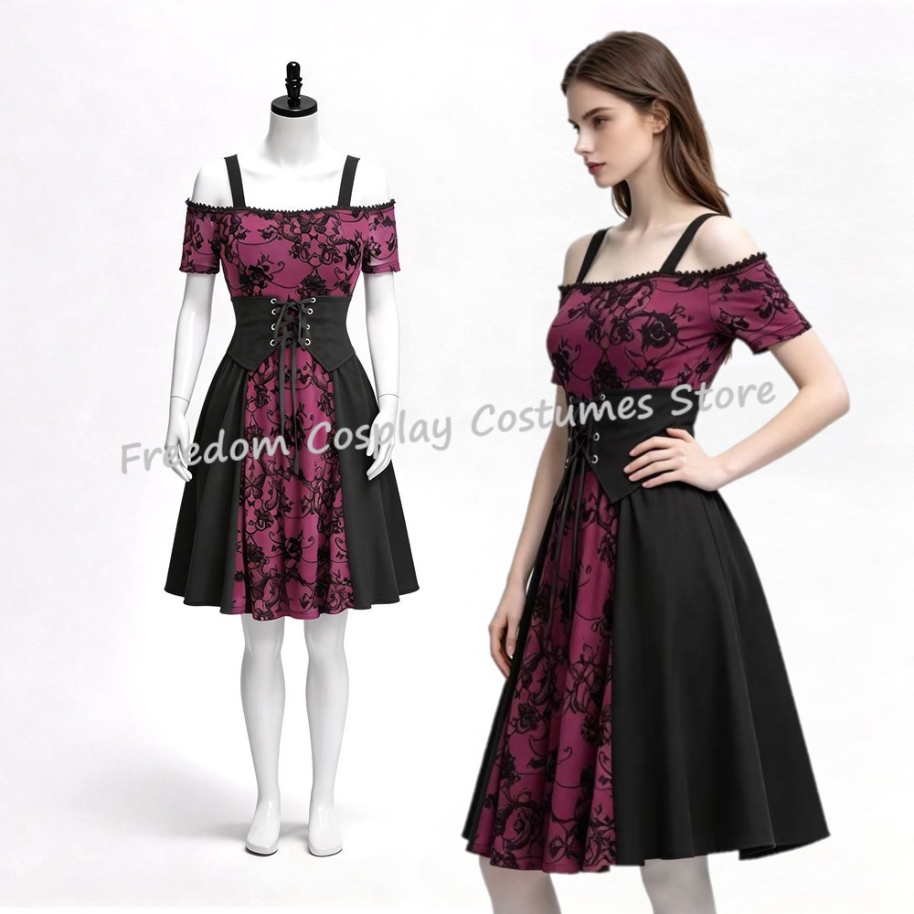 ชุดเดรสสั้นสไตล์โกธิคพังก์สีแด - Medieval Renaissance Dress Women บทวิจารณ์และราคา